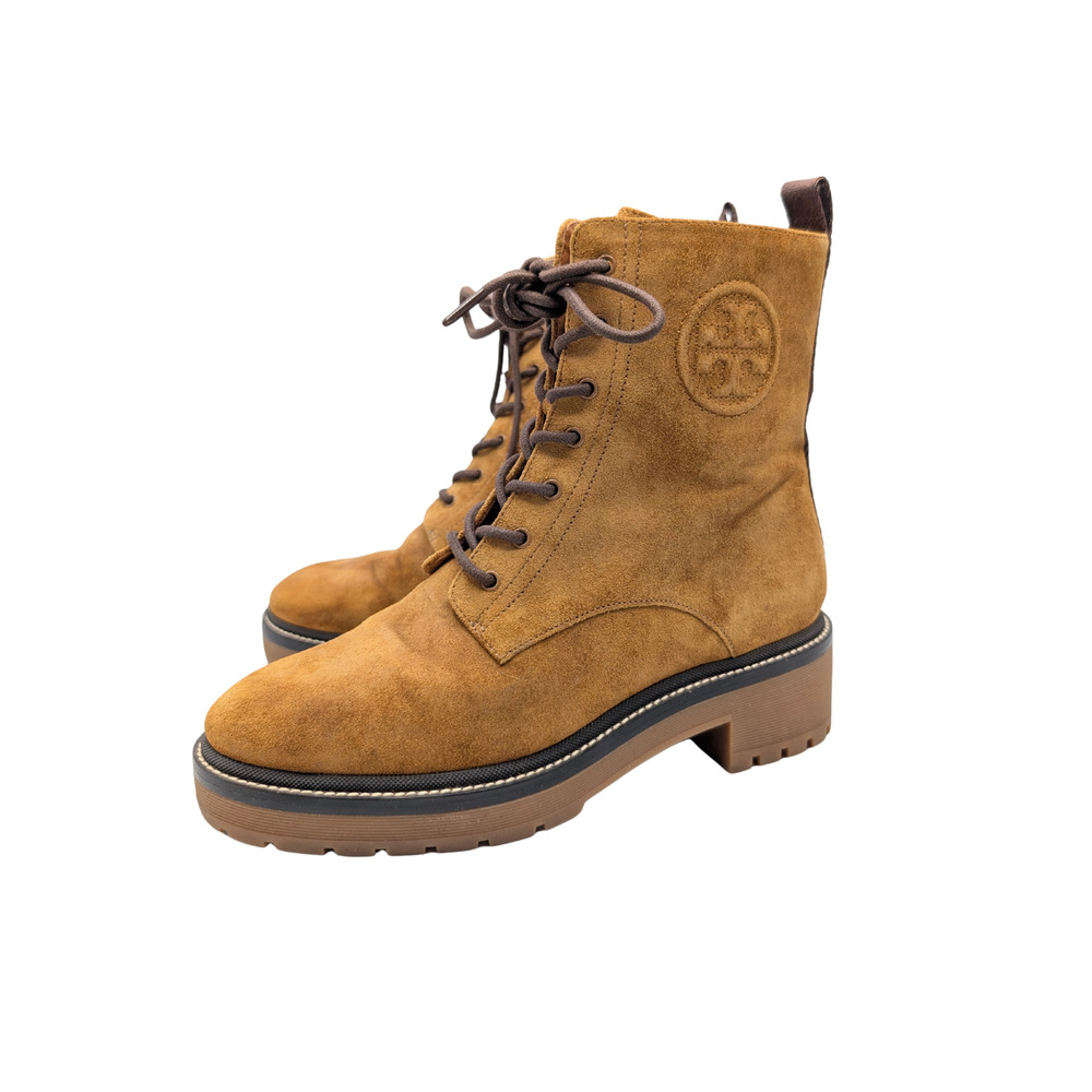 Tory Burch Miller Suede Chestnut Combat Boots Size 8